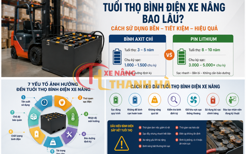 Tuổi Thọ Bình Điện Xe Nâng Bao Lâu ? Cách Sử Dụng Bền Và Tiết Kiệm