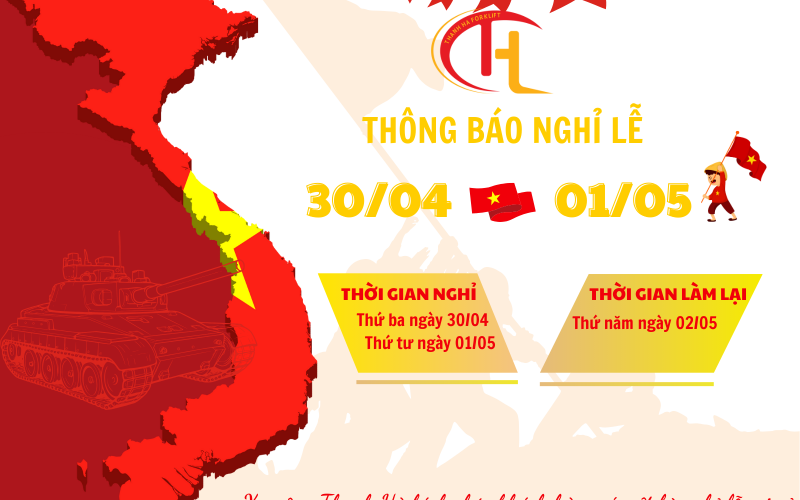 THÔNG BÁO LỊCH NGHỈ LỄ 30/4 - 1/5