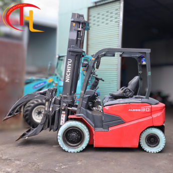 Xe nâng điện Nichiyu 3 tấn kẹp cuộn, nâng cao 4.5m, đời 2022